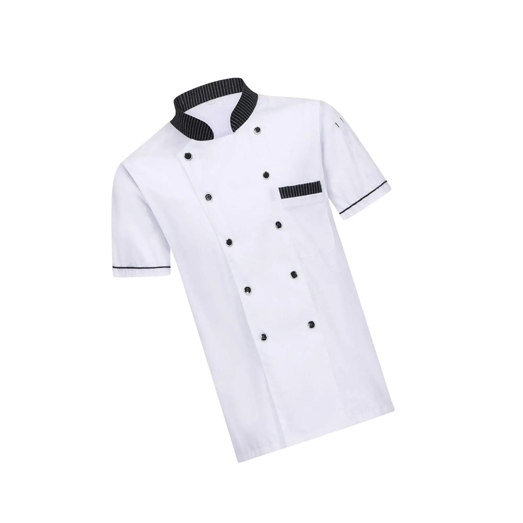 Krótki rękaw, uniform do pracy w restauracji z poliestru, wytrzymała tkanina dla szefów kuchni, mocne szwy, czarny, rozmiar 2XL.