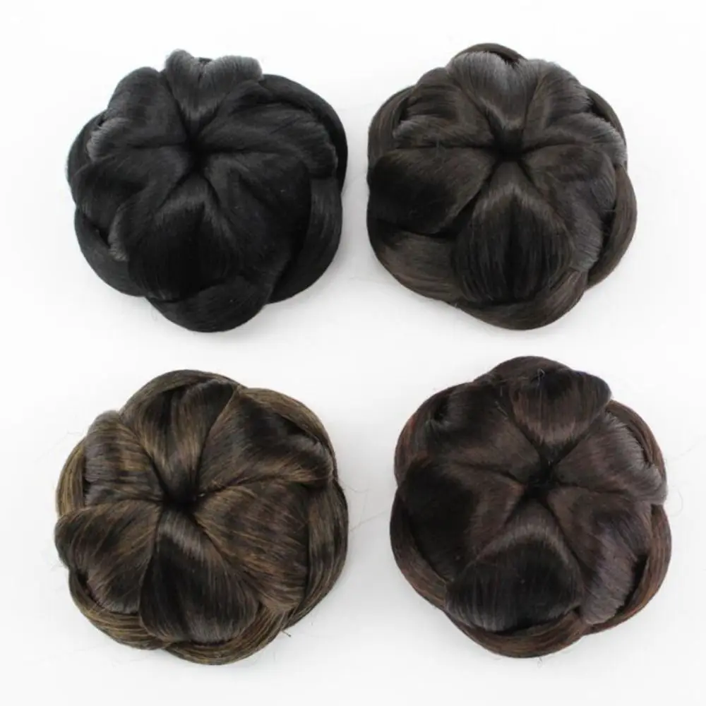 Small Bundle Synthetic Fake Hair Bun Natural Braided Curly Chignon Flower Ring Bun Trendy Bride Hairpiece Female