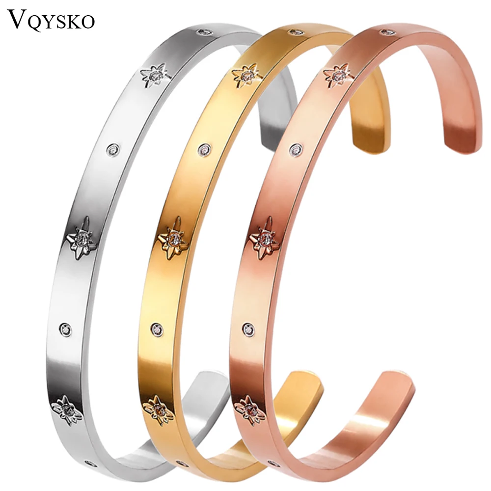 VQYSKO C-shaped Bangle Eight Mang Star Open Bracelet Adjustable Zircon Stacked Woman Bracelets Gifts For Mom