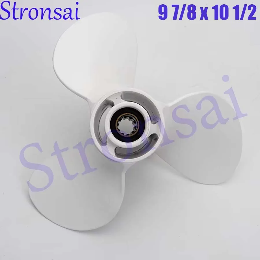 

664-45945-00-EL 9 7/8 x 10 1/2 Propeller for Yamaha 20HP 30HP Aluminum Alloy White 3 Blades 10 Spline Tooth R Rotation 664-45945