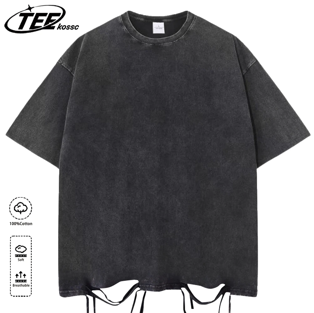 230g Baumwolle Retro Punk T-Shirt Drop Schulter Ärmel Männer Frauen Vintage Kurzarm T-Shirts einfarbige Hip Hop lose T-Shirts – Detail 20