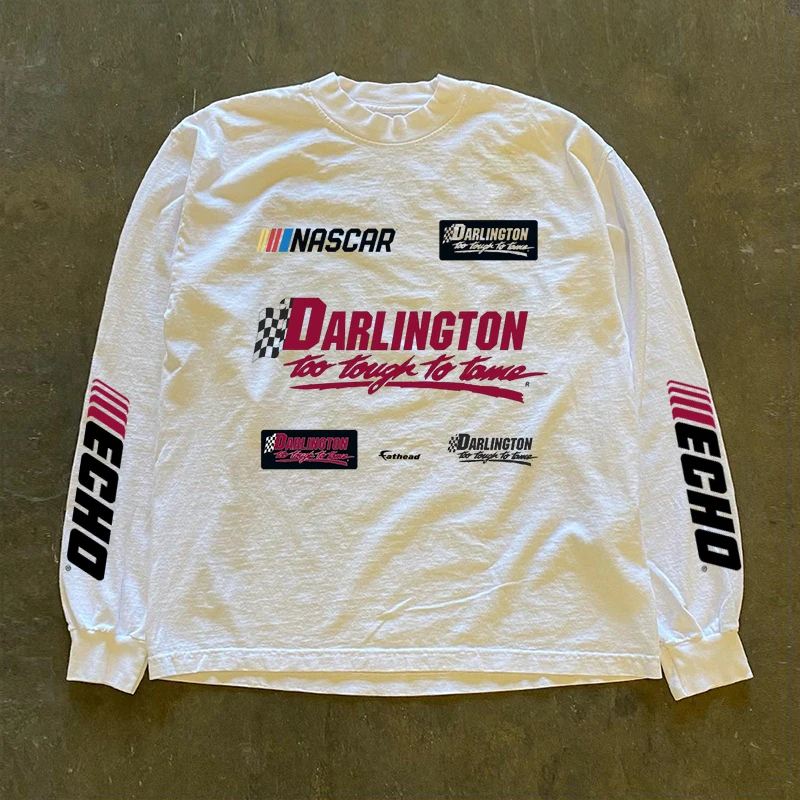 

American Retro Racing Sle Long Sve T-irt Youth ular Loose Fit Summer Casual round Ne Top for Students And Couples