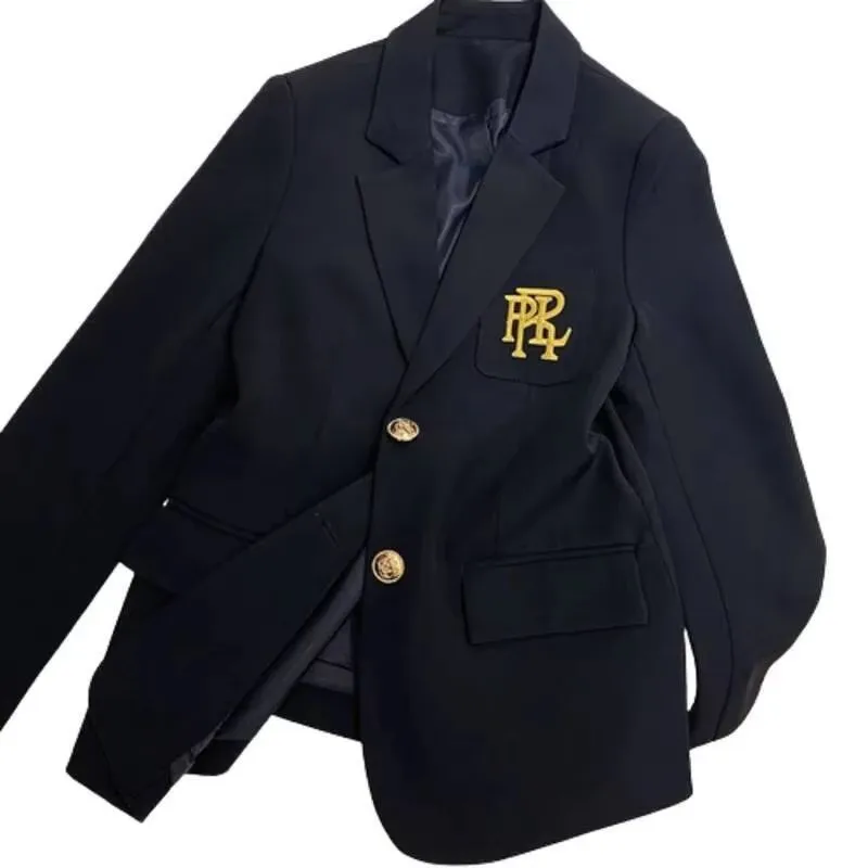 Lining Letter Black Blazer Embroidery Advanced Suit Coat Spring New Korean British Temperament White Womens Tops Jacket Gothic