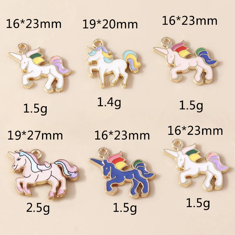 Leslie 10 Stück niedliche Emaille-Cartoon-Einhorn-Charms-Anhänger für DIY-Schmuckherstellung, handgefertigte Bastelarbeiten, Ohrringe, Halsketten, Zubehör – Detail 20
