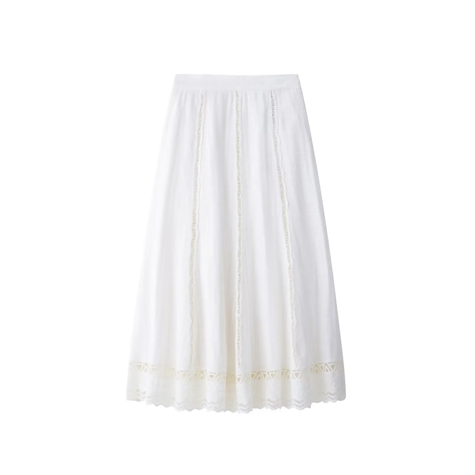 Set atasan dan rok wanita 2 potong, bordir elegan musim semi/gugur, model hollow out, kerah tinggi, lengan pendek, rok rajutan