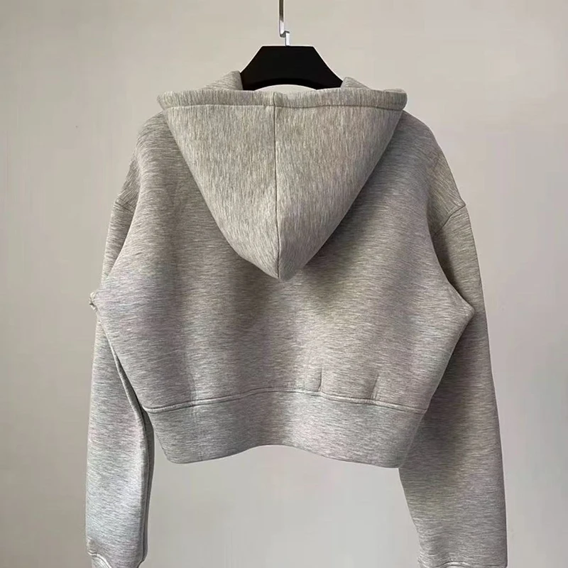 Nuevo abrigo de primavera y otoño de Color sólido 2025 para mujer, chaqueta corta informal holgada de Joker para mujer, ropa con capucha universitaria a la moda para mujer