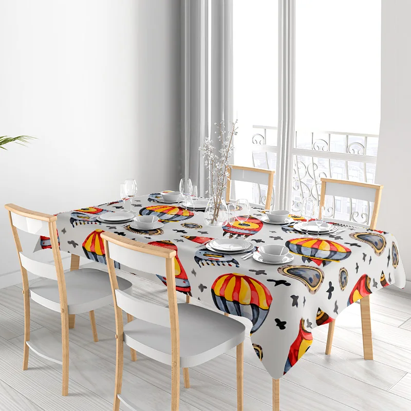 مفرش طاولة UFO ملون مع أقراص طائرة مطبوعة ومفارش ديكور لغرفة الطعام المنزلية والمطبخ أحمر/أزرق/أصفر د
