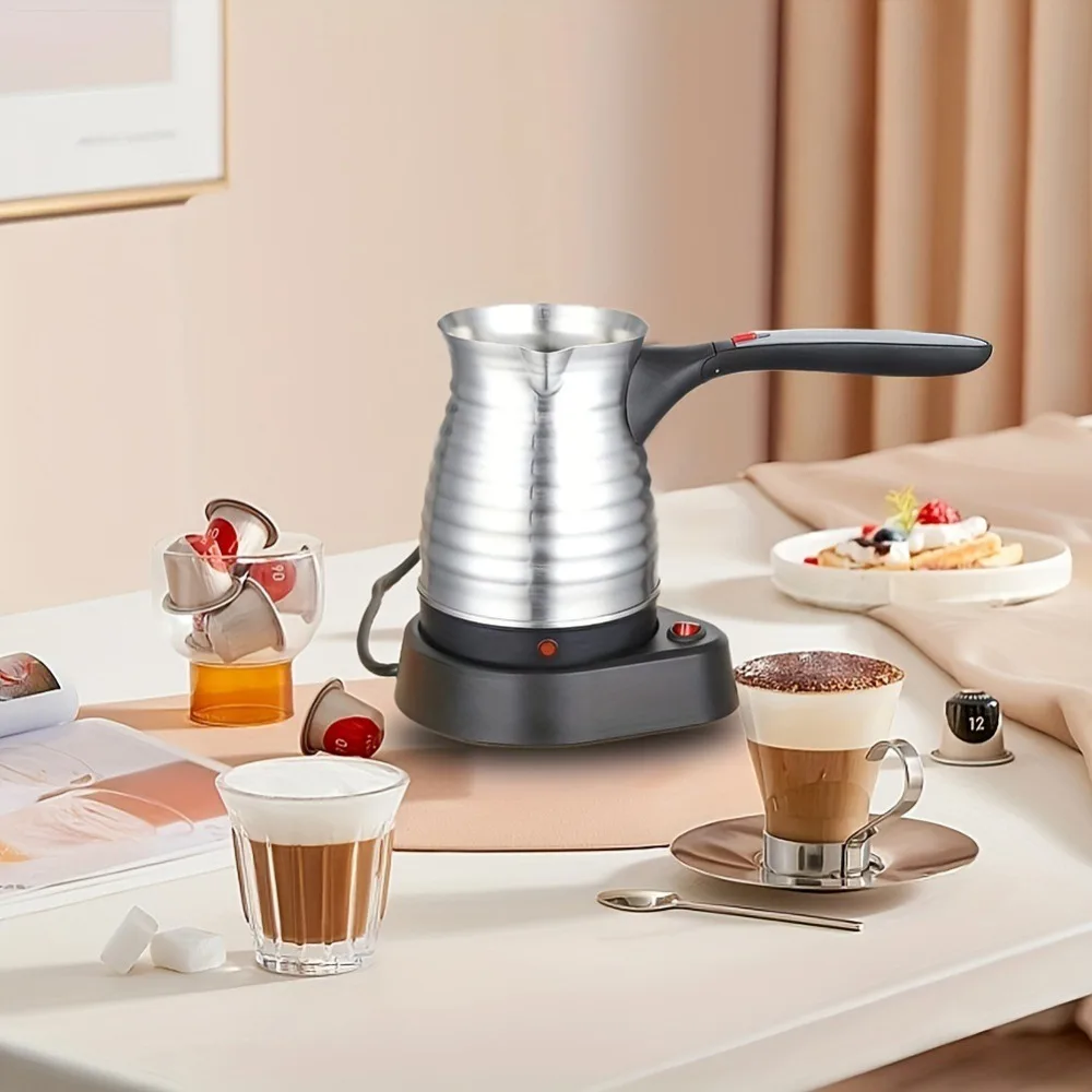 

Stainless Steel Electric Turkish Coffee Maker V Shaped Spout Foldable Handle Turkish Coffee Pot Spill-proof