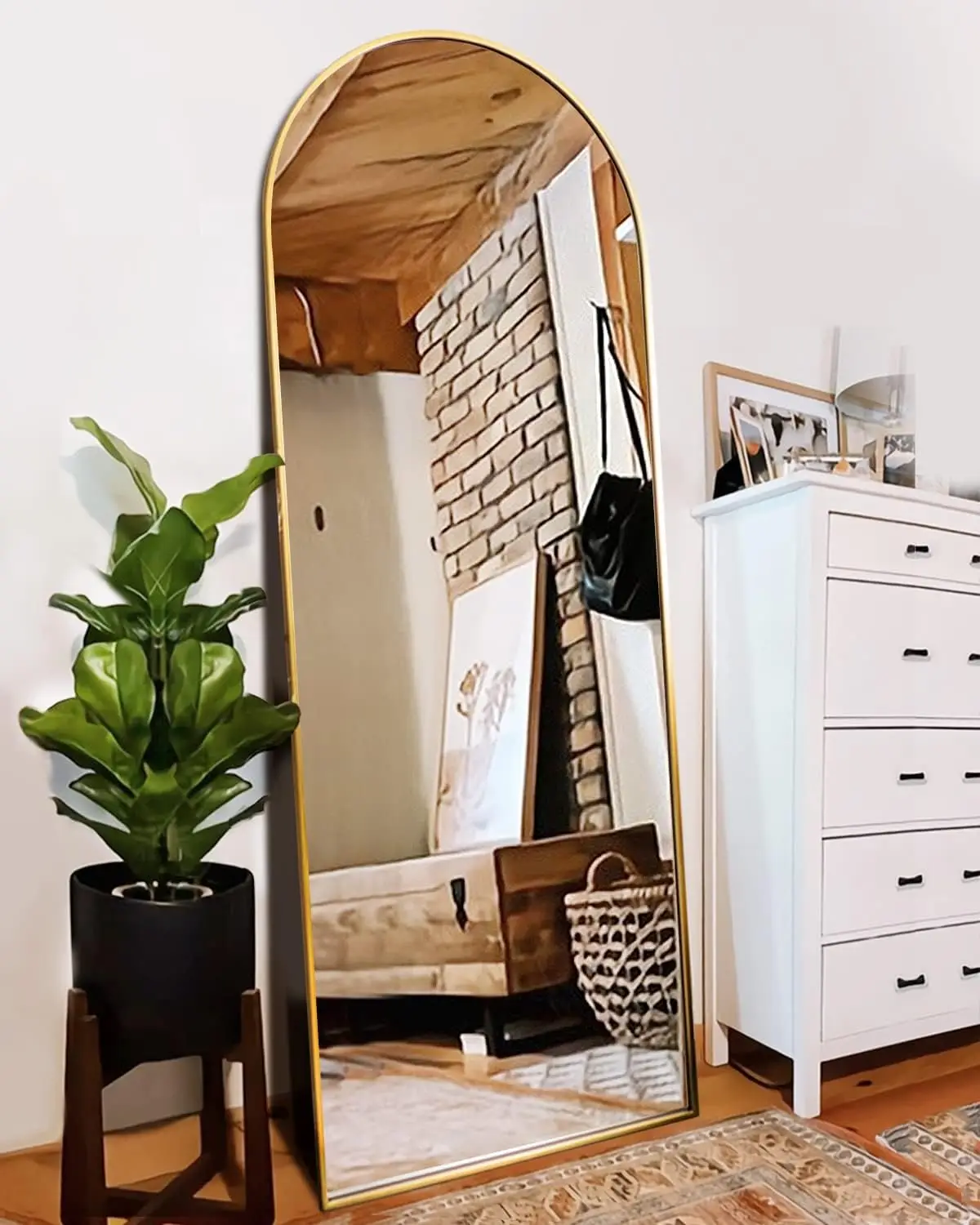 

Arched Full Length Floor Mirror, Freestanding Gold Frame, Wall Mounted, HD Safety Glass for Bedroom Living Room