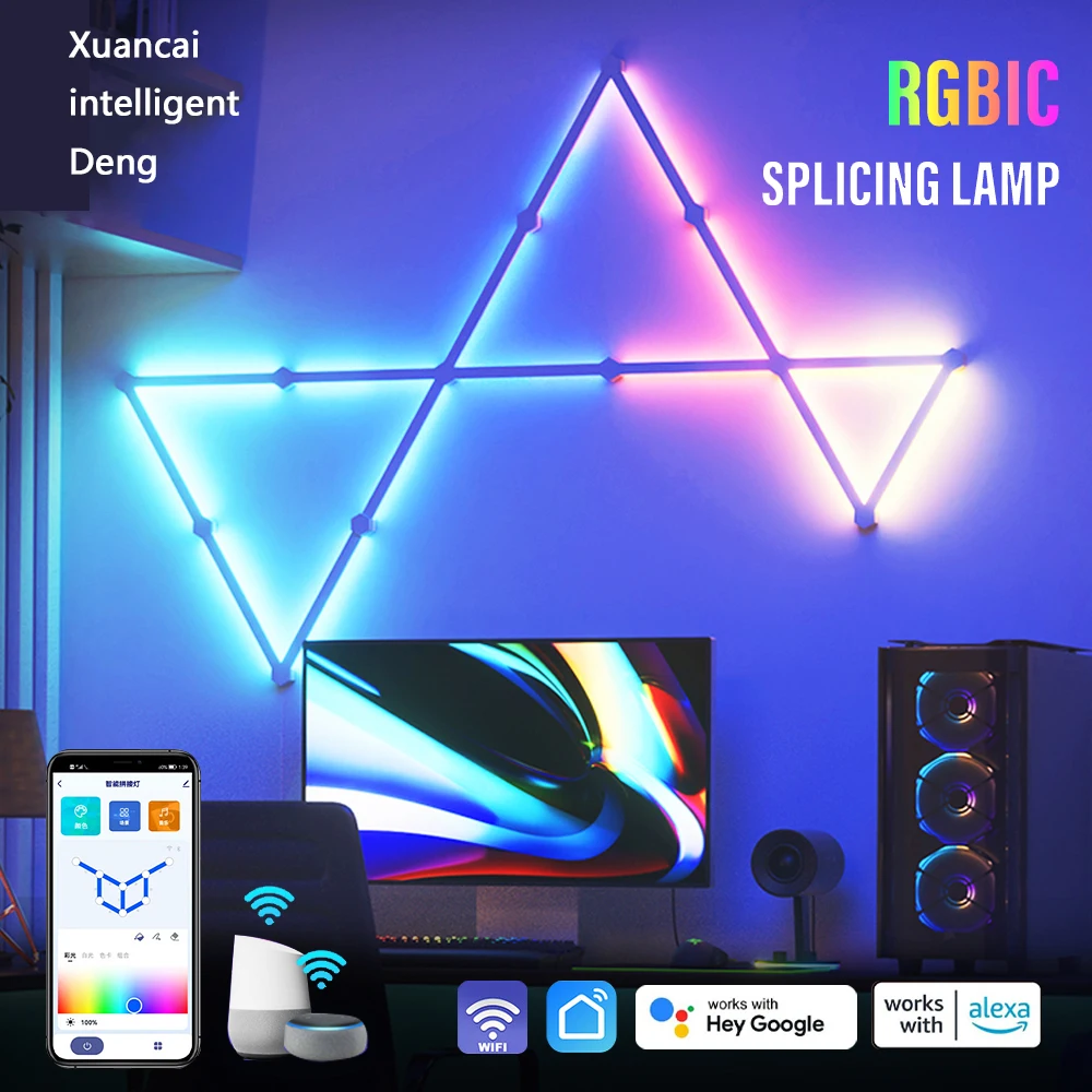 WIFI LED Smart Wall Lamp RGBIC Light Bar DIY Atmosphere Night Light APP Music Rhythm TV Backlight Bedroom Game Room Decoration