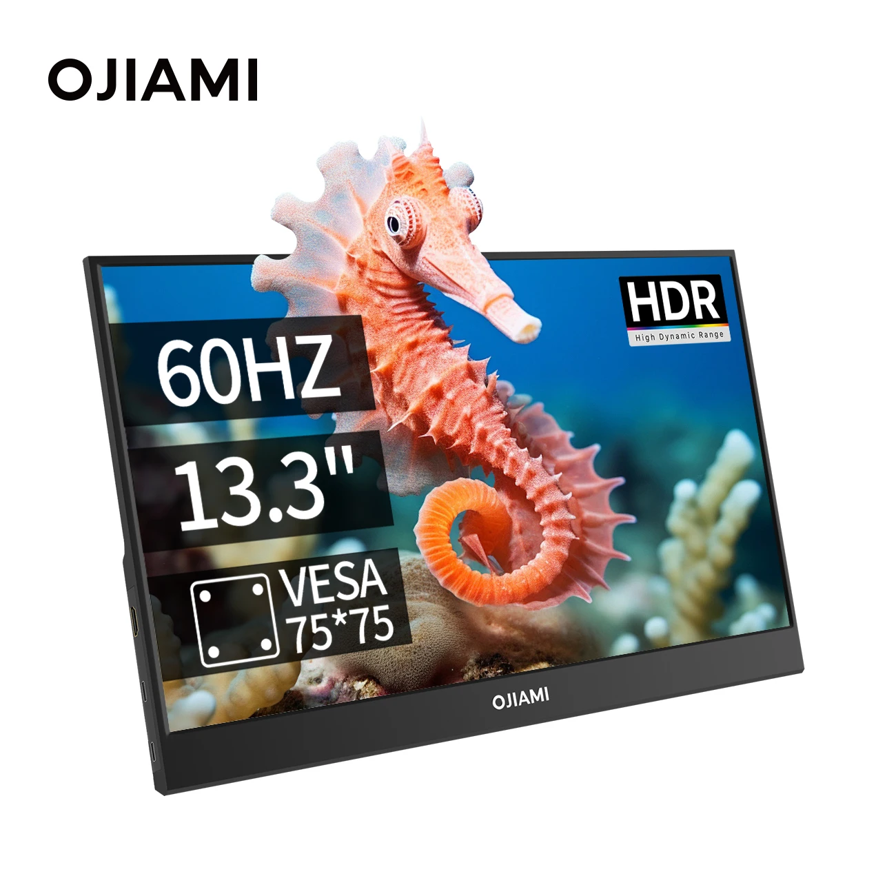 

OJIAMI 13.3 Inch Portable Monitor 16:9 60Hz Game Screen 45% NTSC 300Cd/m ² Laptop Mac Xbox PS4 5 Switch Display Type-c Interface