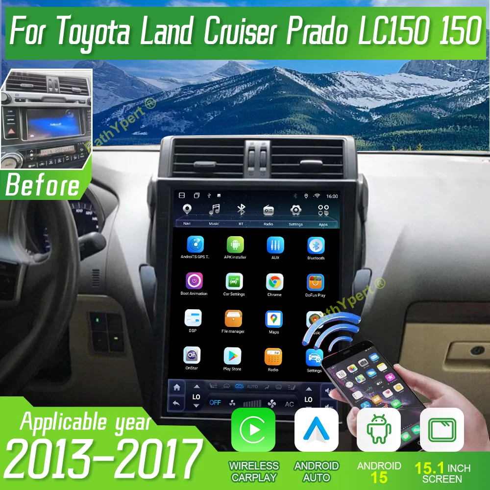 

15.1''Android 15 For Toyota Land Cruiser Prado LC150 150 2013-2017 Multimedia Player Car Radio Carplay BT Vertical Screen Stereo