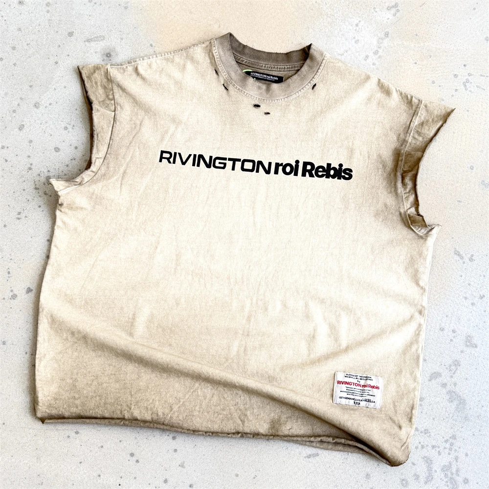 

Красивая потертая абрикосовая футболка без рукавов RRR123, мужская и женская футболка высокого качества RRR-123, майка, футболки, топы