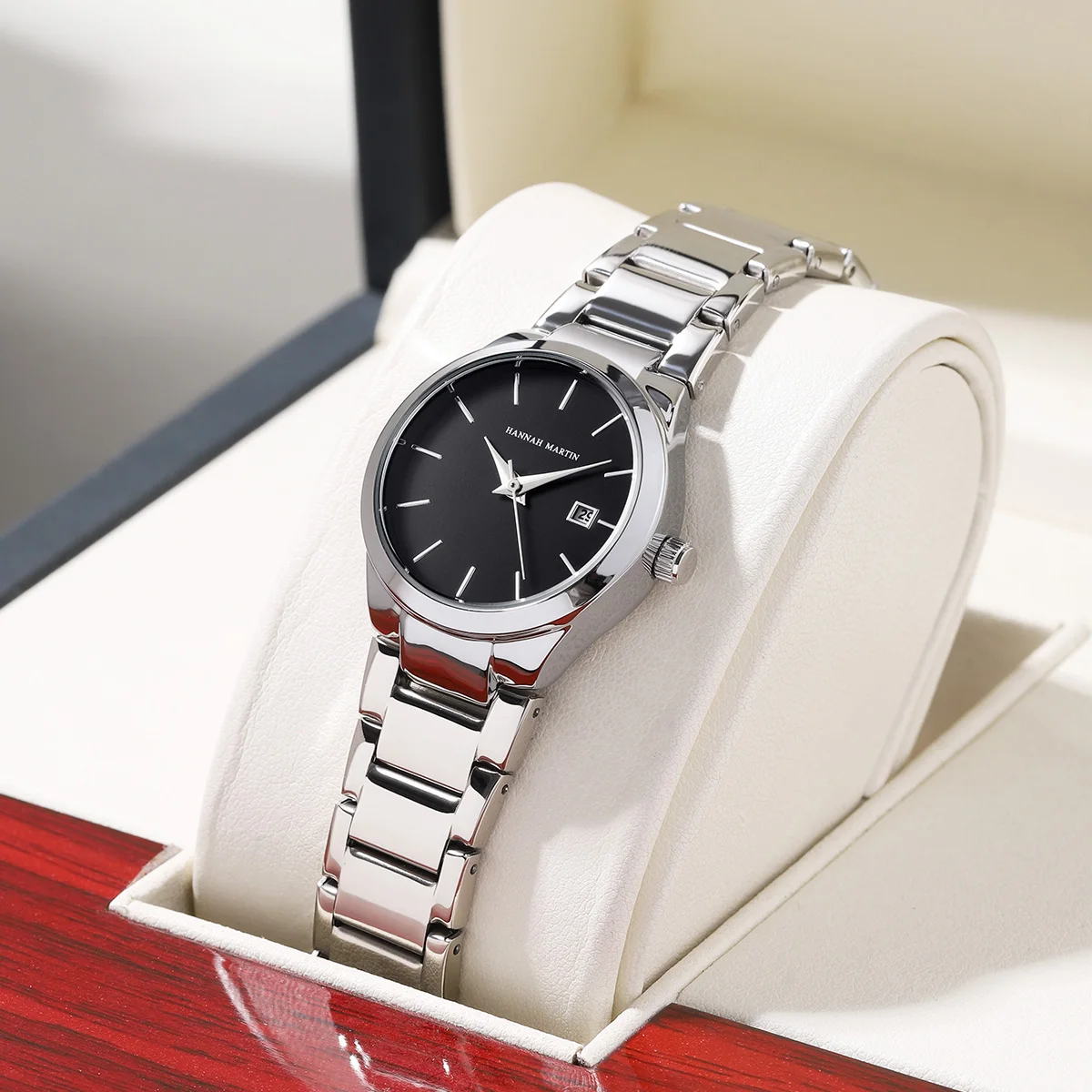 2024 New Women Quartz Watch Hannah Martin Top Brand Original Movement Stainless Steel Strap Silver Black Waterproof Wrist Watch