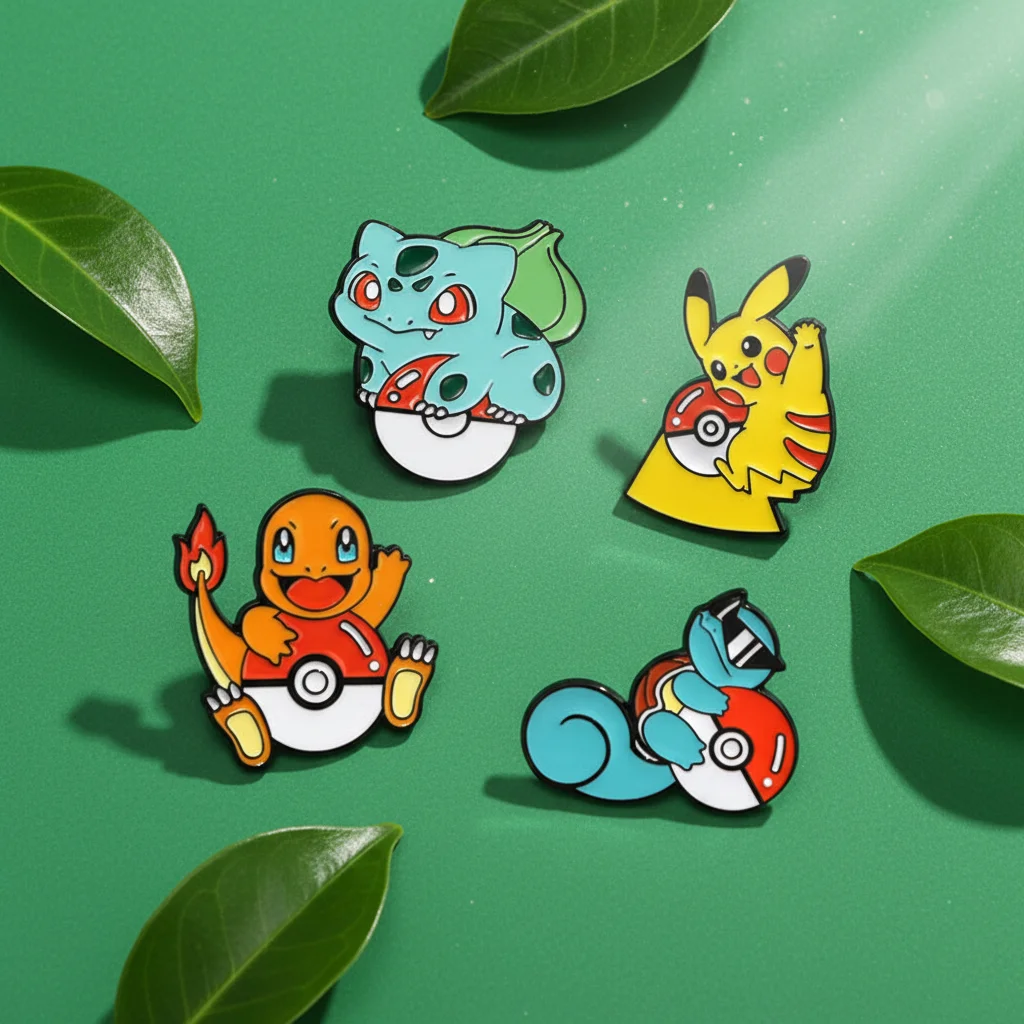 4pcs Pokemon Enamel Pins Set Pikachu & Squirtle Design Metal Brooch Badges Fashion Jewelry Accessory for Clothes Hats Backpacks