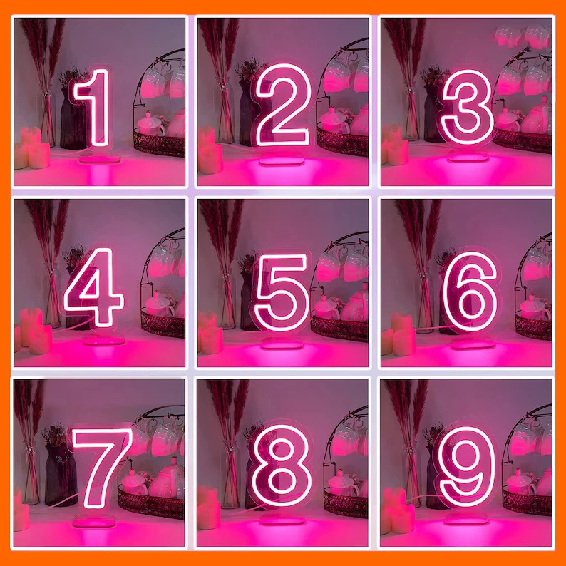 Party supplies acrylic led neon  lit table numbers with lights  neon sign house number for decoration