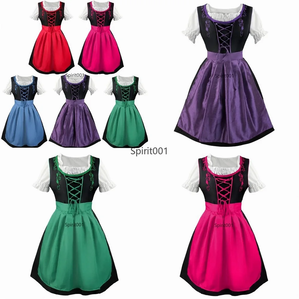 

Plus Size Oktoberfest Dirndl Dress Medieval Beer Girl Costume Women Halloween Cosplay Party Dress XS-5XL