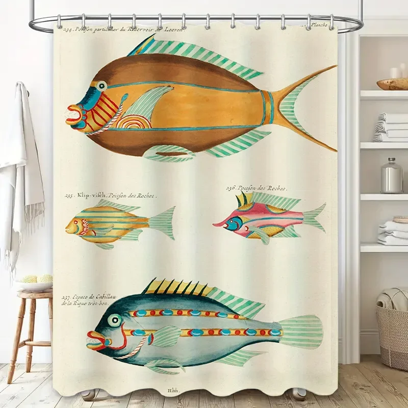 

Занавеска для душа с рисунком рыбы, ткань, водонепроницаемый декор для ванной комнаты, украшение для дома, настенный акварельный принт