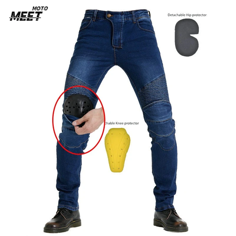 

Men's Winter Biker Jeans Motocycle Denim Pants Male Stretch Original Long Trousers Off-road Protection Pants Plus Size