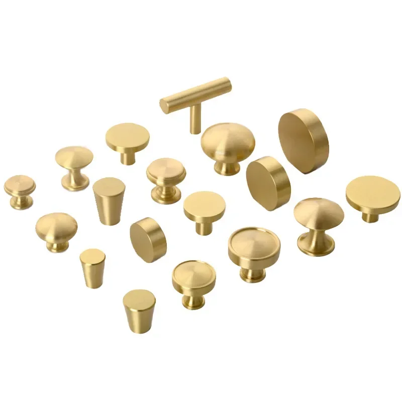 Modern Simple Pure Brass Single Hole Kitchen Cabinet Handle Copper Wardrobe Drawer Knobs Dresser Pulls Cupboard Door Handles