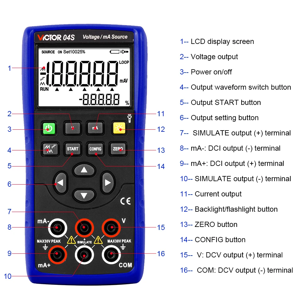 VICTOR 04S 24V Power Supply Voltage and Current Source Calibrator 4~20mA Simulate Signal Generator Output Calibrator view 4
