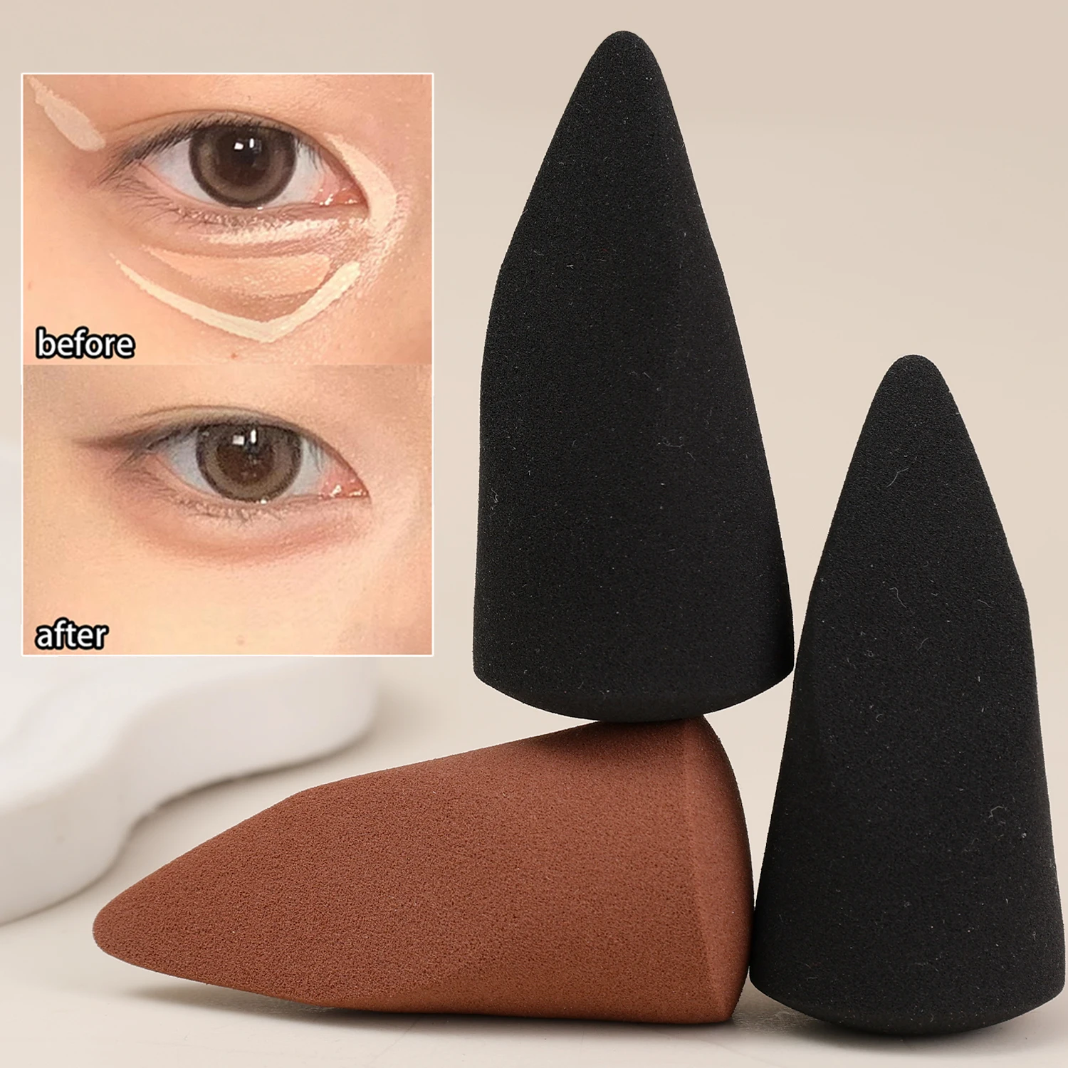 2 STKS Nieuwe Precisie Make-up Spons Zwart Bruin Nat en Droog Gebruik Zachte Spons Poederdonsjes Vingertoppen Cosmetische Bladerdeeg Gemakkelijk te gebruiken Gereedschap