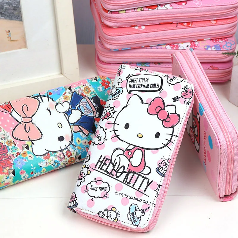 Dropshipping HELLO KITTY printing  bags for women Ladies storage bag zipper money mobile phone bag PU  wallet 10cm*19cm*3cm