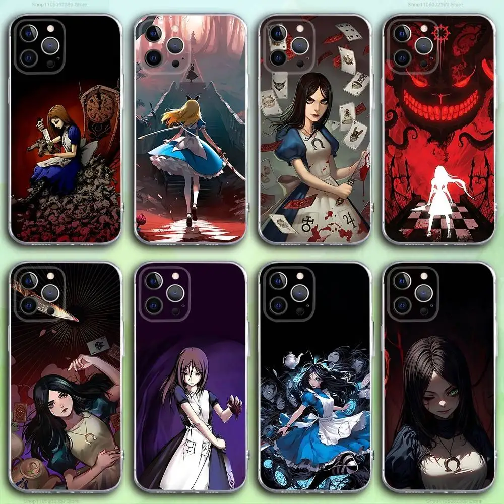

A-Alice Game M-Madness Phone Case For iPhone 17,16,15,14,13,12,11 Pro,Max,Plus,X,XS,XR,SE4,E Mini Transparent Soft Cover