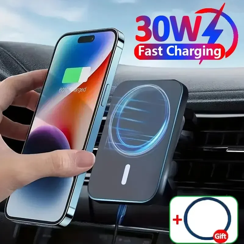 30W Magnetic Wireless Car Charger Phone Holder Stand Car Mount For iPhone 15 14 13 12 Pro Max Macsafe Fast Car Charging Station