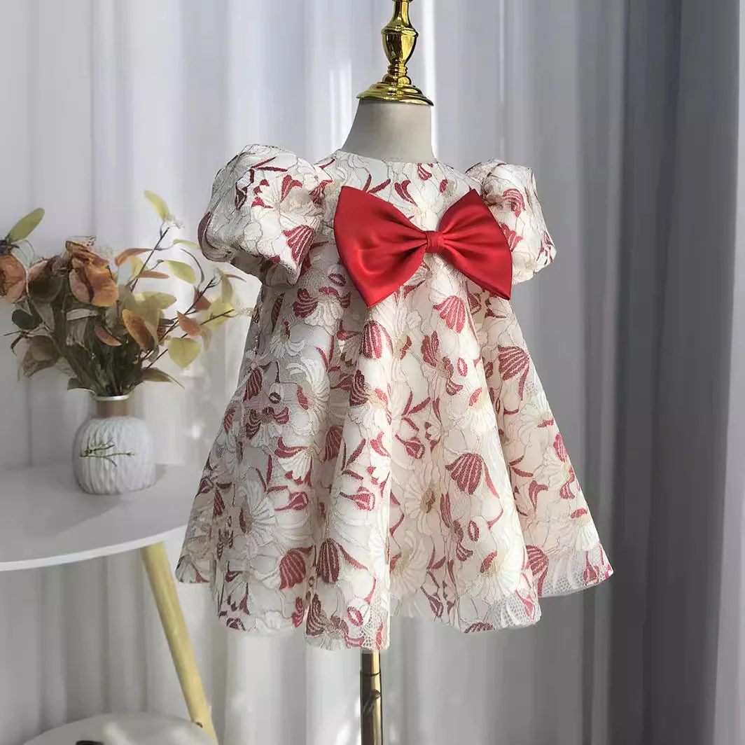 One-year-old Dress for Girls Korean Lace Princess Dress for Girls, Birthday Fluffy Yarn Evening Dress for Spring