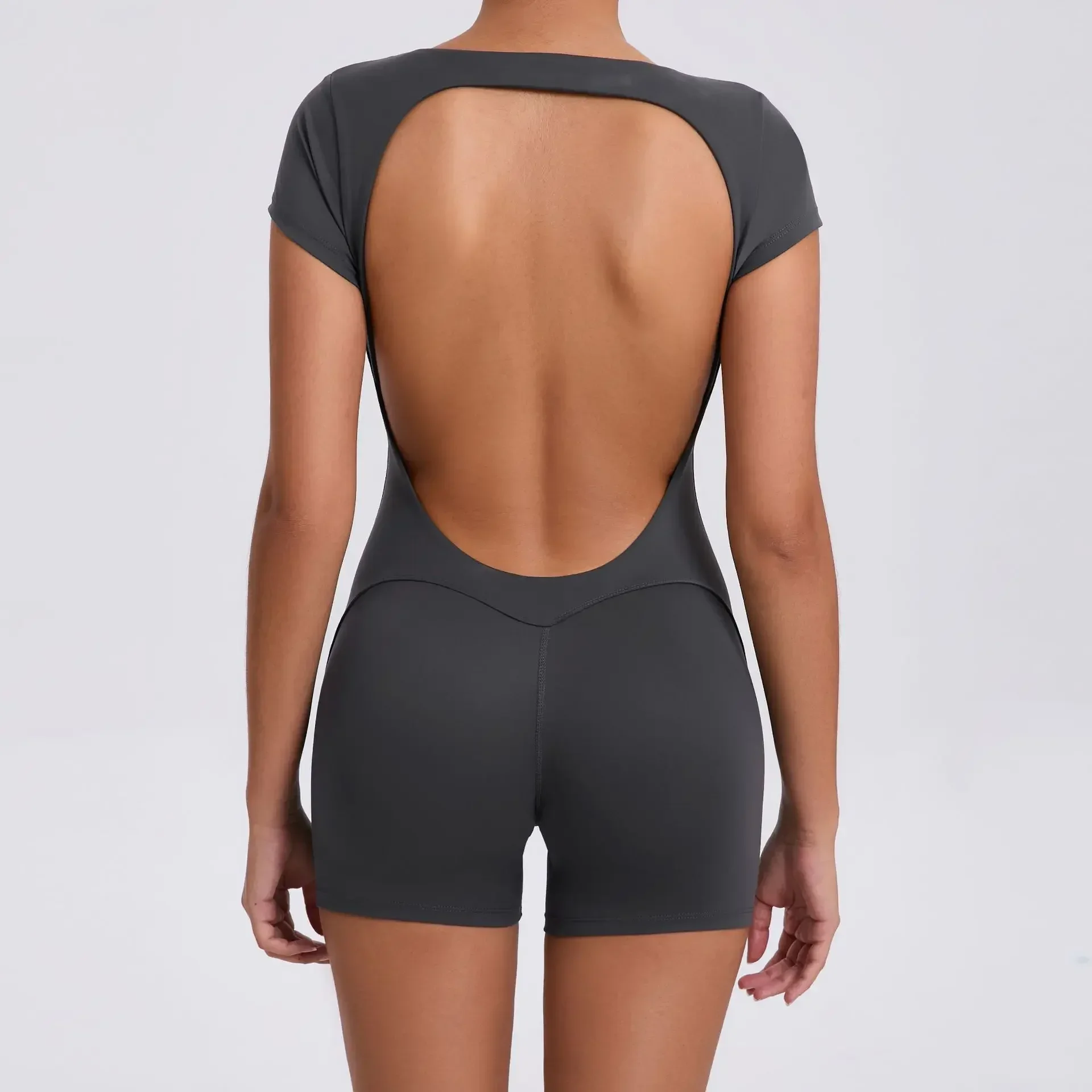 Seamless Yoga Jumpsuits Sports Fitness Hip-lifting  Backless Short-Sleeved Dance One-piece Workout Gym Tracksuit for Women