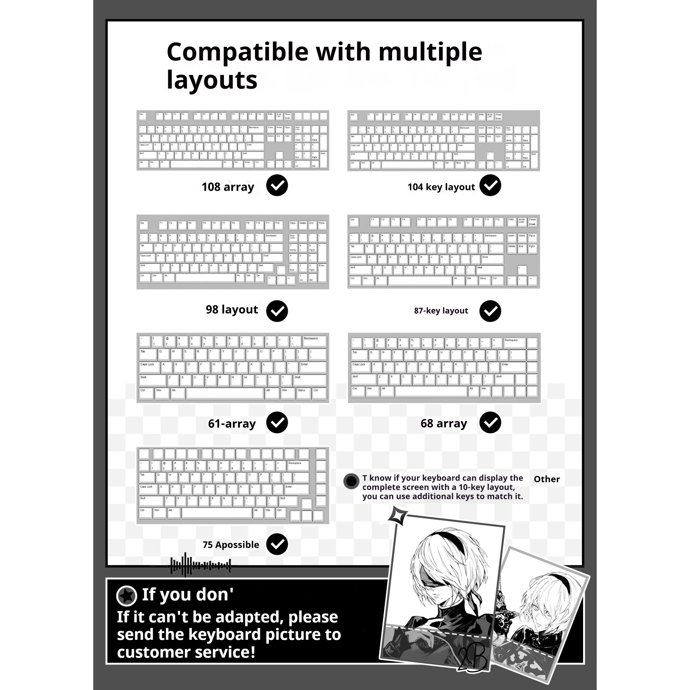 YoRHa No. 2 Type B 2B Game Keycap Animation anime Customized Mechanical Keyboard Accessories PBT Hot Sublimation Original Height