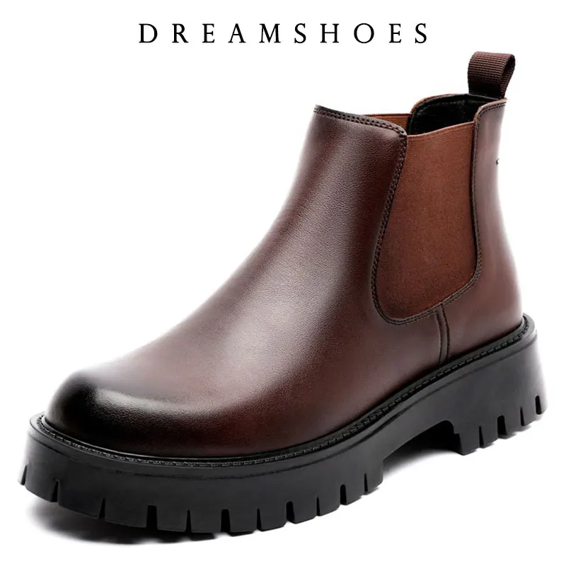 

2025 British Style High Top Men's Chelsea Boots Increase Height Classic Luxury Elastic Band Men Autumn Winter Shoes