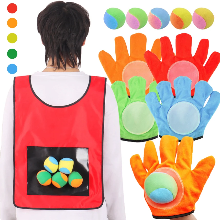 لزجة الكرة سترة قفازات مجموعة مع 5 قطعة 6 سنتيمتر لينة الكرة في الهواء الطلق التفاعلية رمي الكرة الرياضية لعبة لزجة الهدف لعبة الرمل مجموعة #2