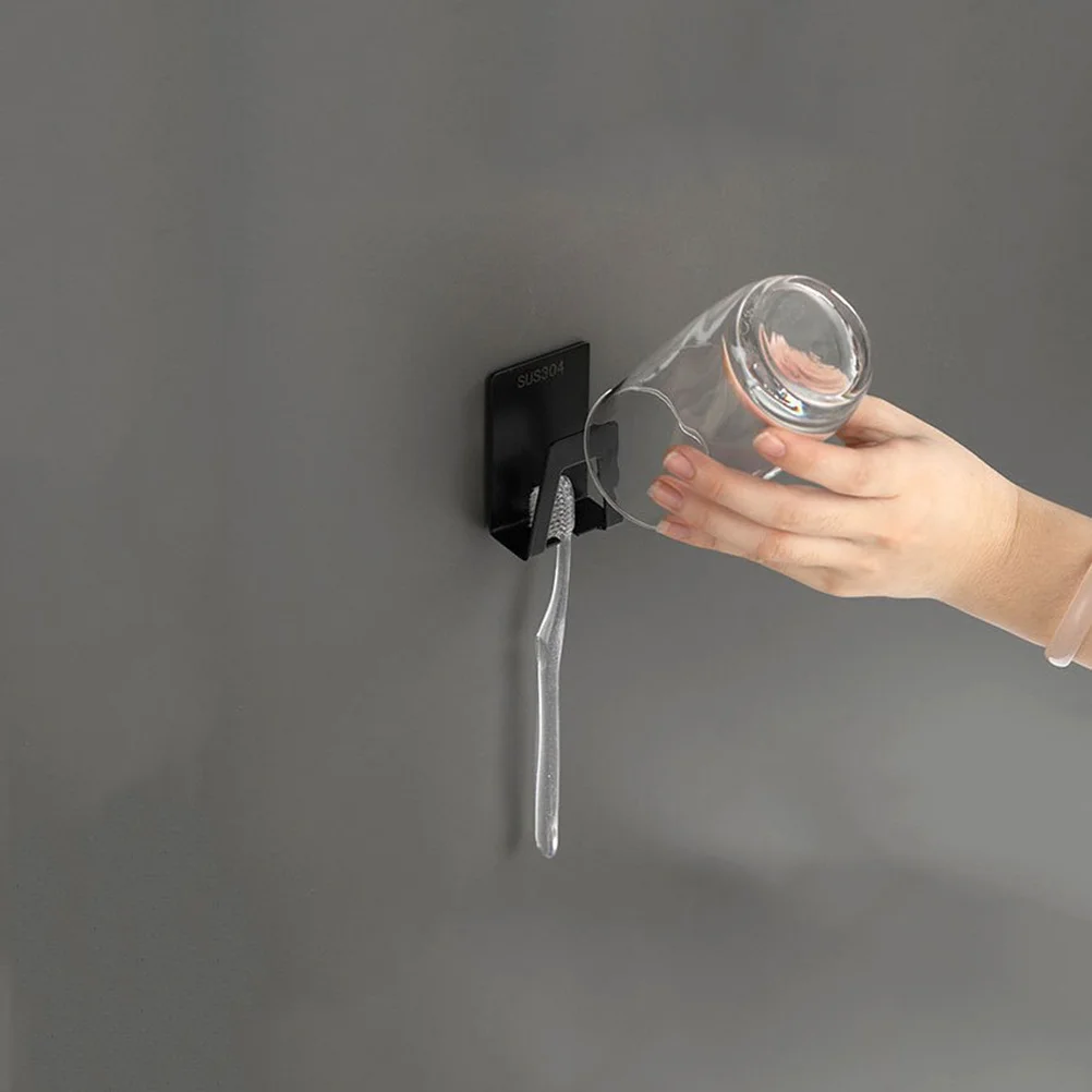 

1Pcs Stainless Steel Toothbrush Cup Holder Black Wall Hanging Shelf Bathroom Storage Organizer Space Saving Practical