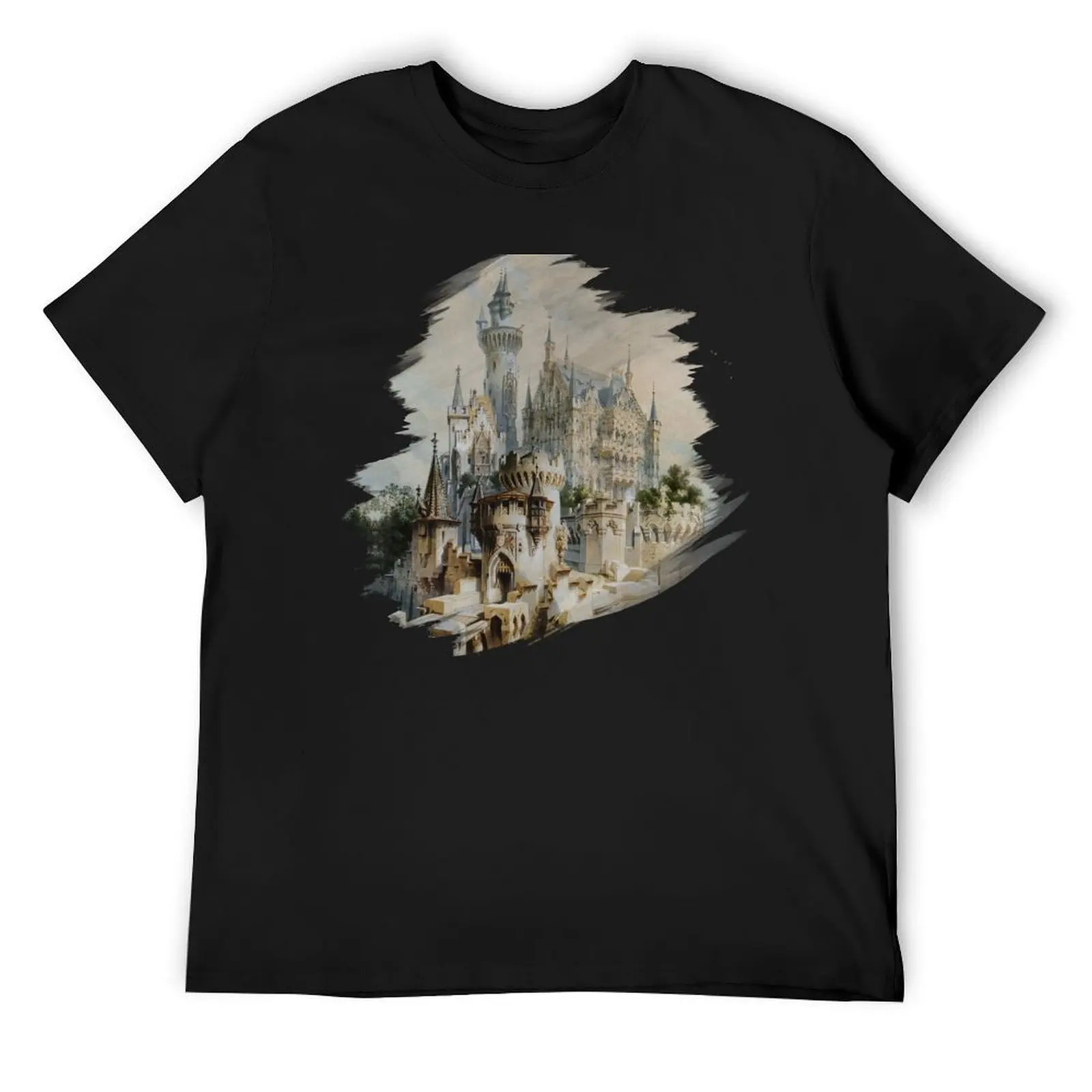 

Vintage Castle Painting T-Shirt Louboutins plus size clothes street wear graphic t shirt vintage plain white t shirts men