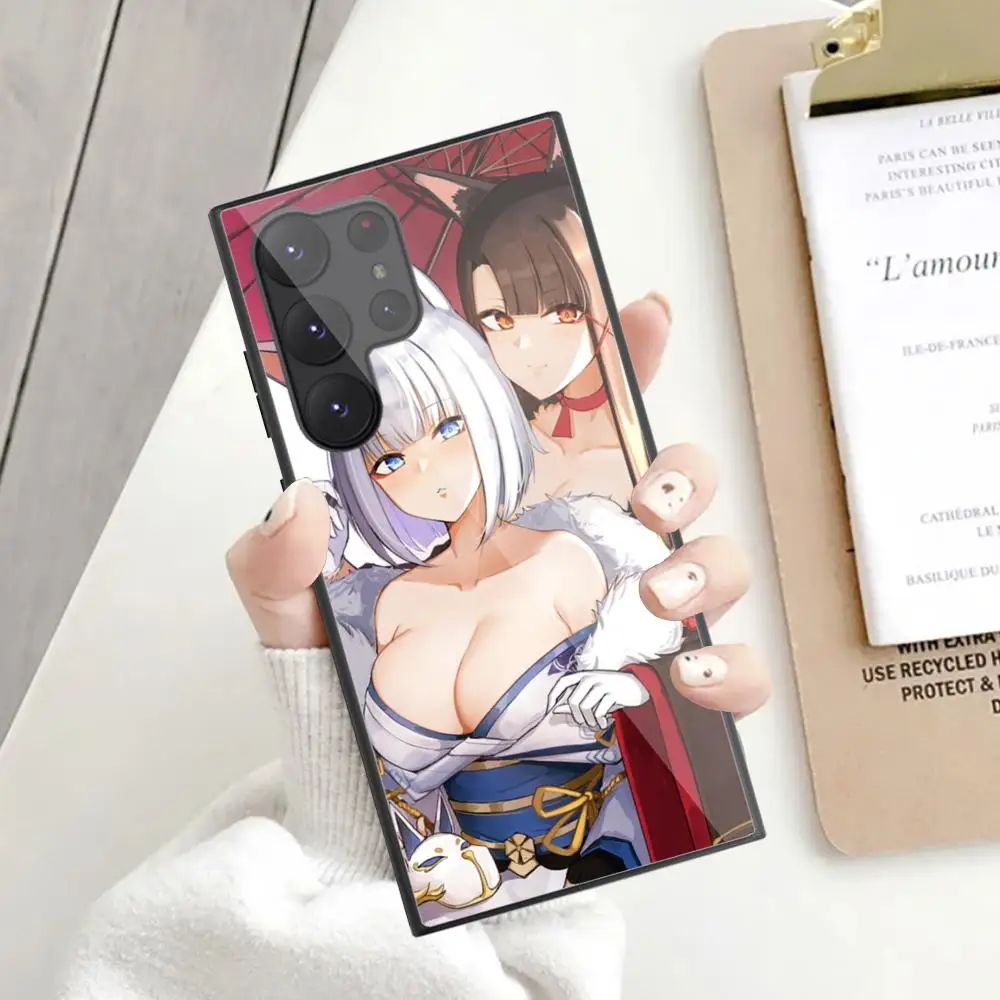 Azur Lane Kaga Phone Case For Samsung Galaxy S24 S23 S22 S21 S20 Ultra FE Plus Black Glass Case Cover