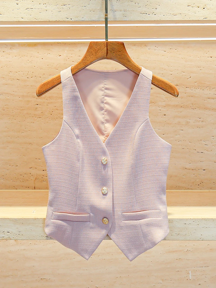 

Luxury Women's Faion Set with V-Ne Svel Tank Top And Skirt in Soft Wool Summer Collection Button Closure