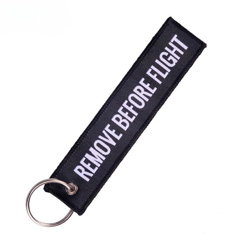 REMOVE BEFORE FLIGHT Double Sides Keychain Multicolor Embroidered Keyring for Motorcycle Car Bag Key Jet Tag Gifrs