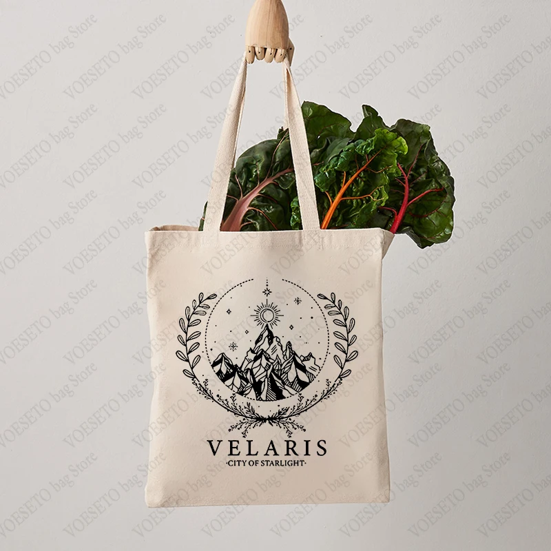 Velaris City of Starlight Pattern Tote Bag Canvas Shoulder Bags for Travel Daily Commute Women Reusable Shopping Bag Best Gift