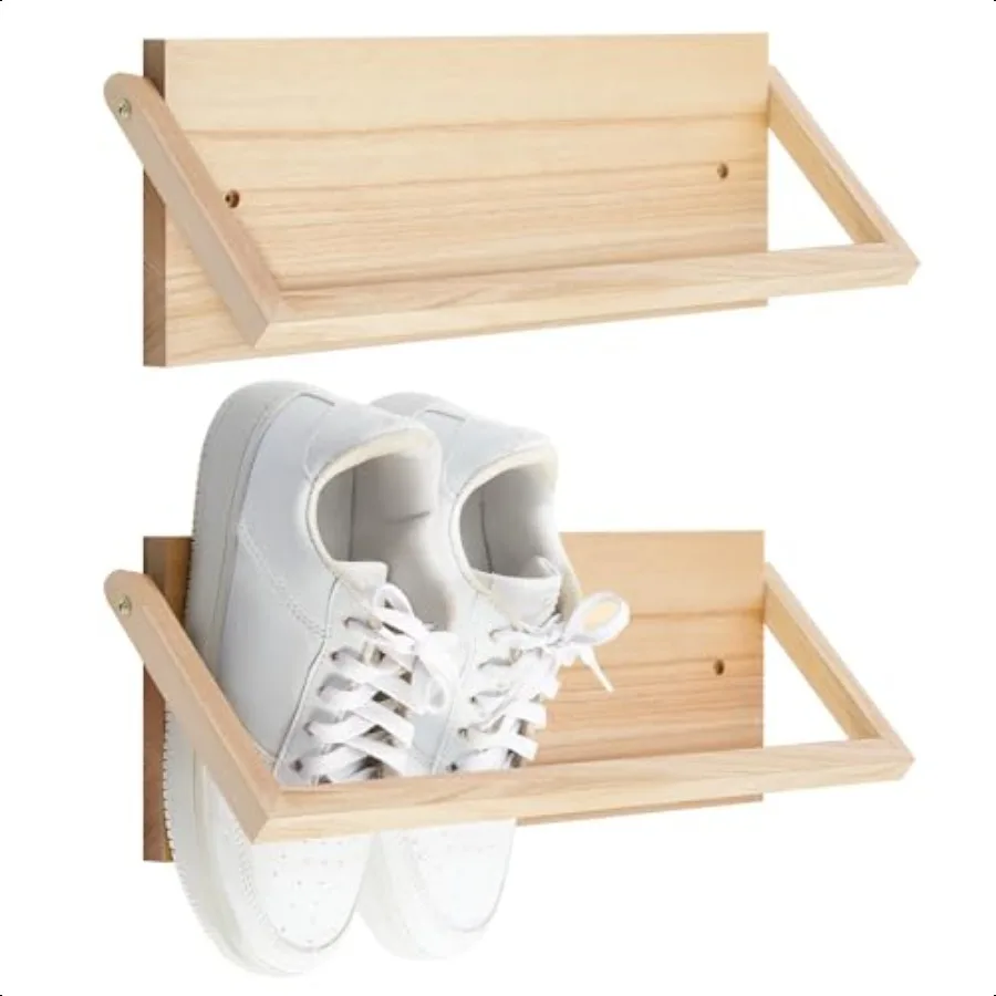 

2 Pcs Wall Mounted Shoe Rack 15.7 Wooden Shoe Rack Organizer Modern Compact Holder for Entryway Hallway Narrow Spaces Rv Footwe
