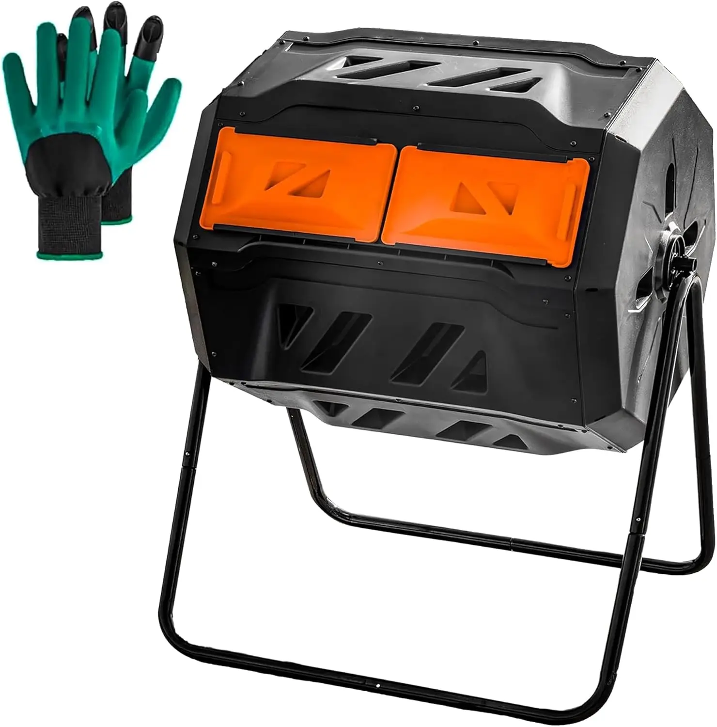 

43 Gallon Dual Chamber Tumbling Compost Bin with Sliding Doors for Garden Kitchen Yard