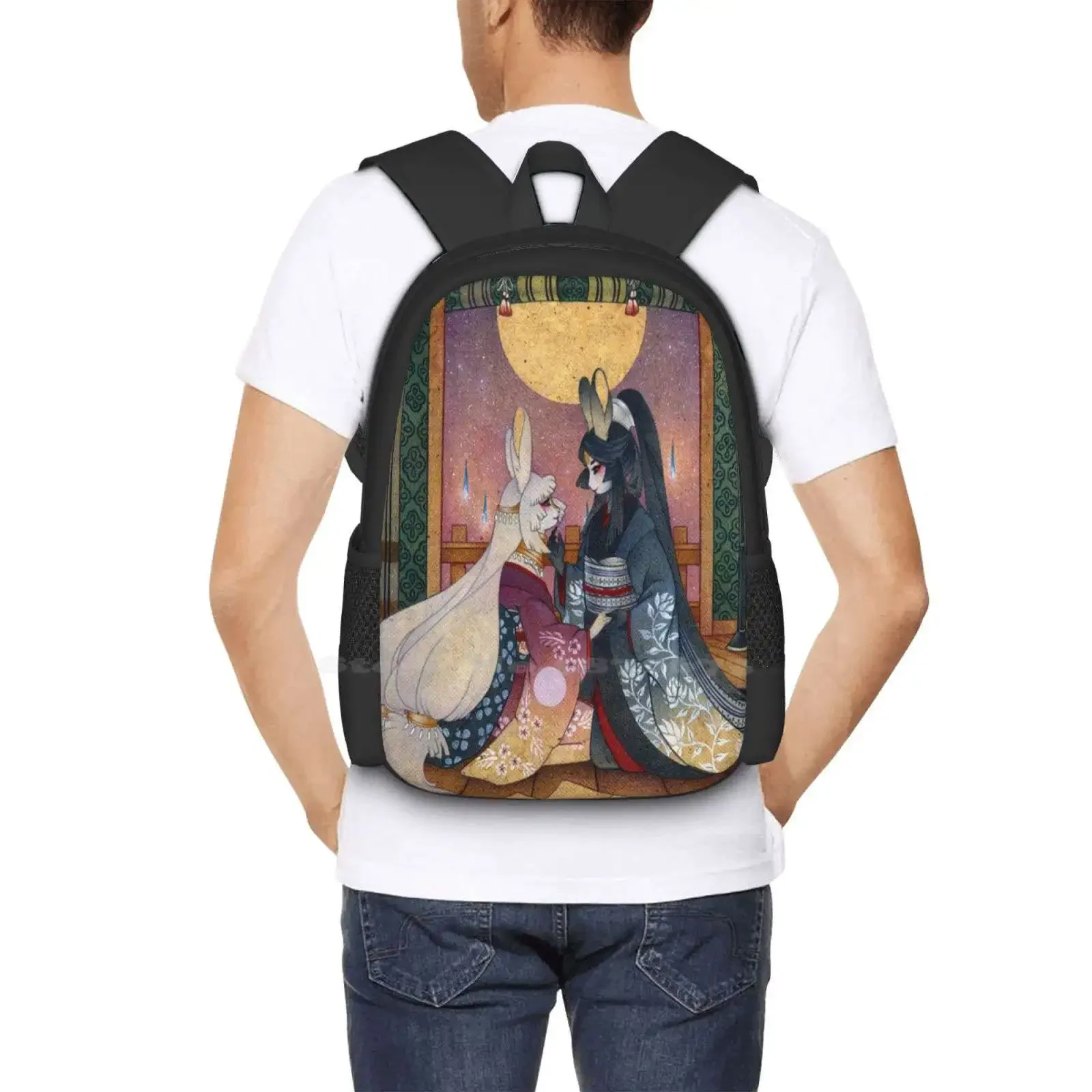 Miri & Akemi-Moon Kaninchen Neu eingetroffen Unisex Taschen Student Tasche Rucksack Mond Kaninchen Hase Tsuki No Usagi Yokai Youkai Japanisch