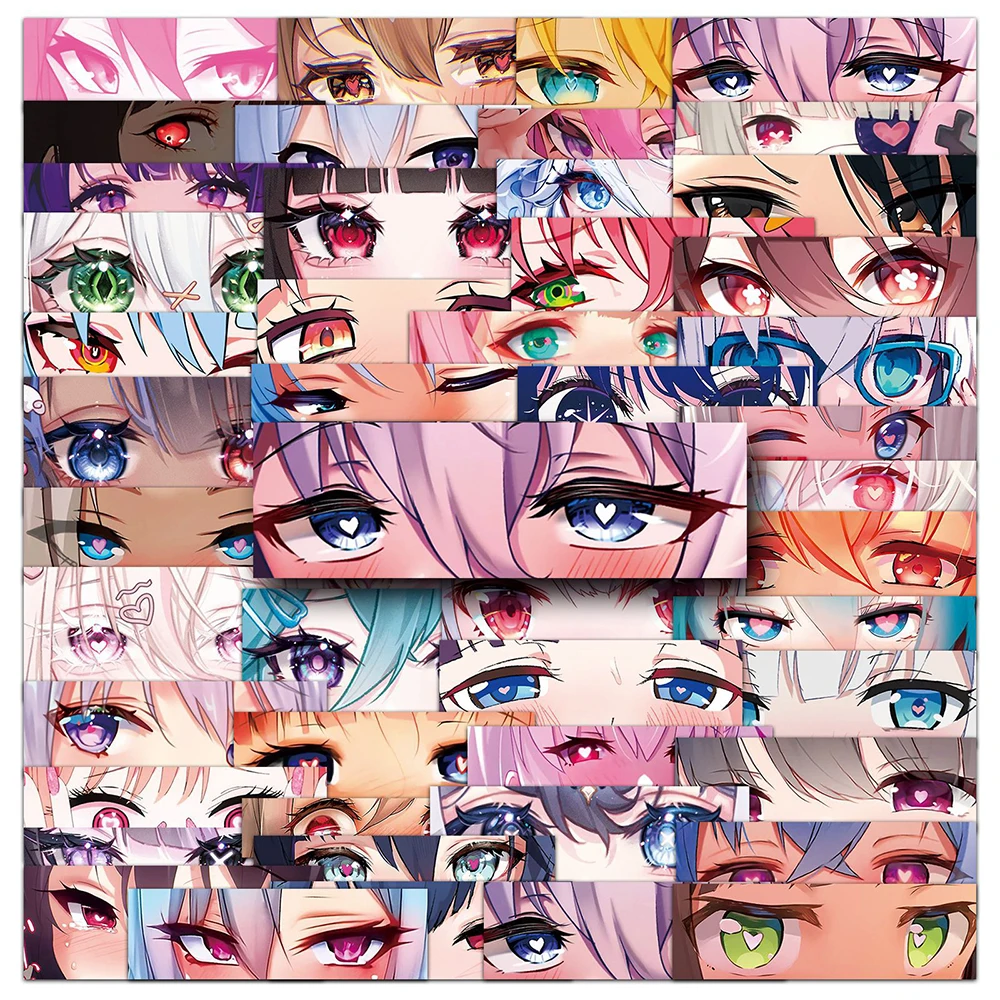 50pcs Kawaii Anime Girls Eye Stickers Cute Cartoon Decals for Motorcycle Helmet Laptop Luggage Vinyl Waterproof Sticker