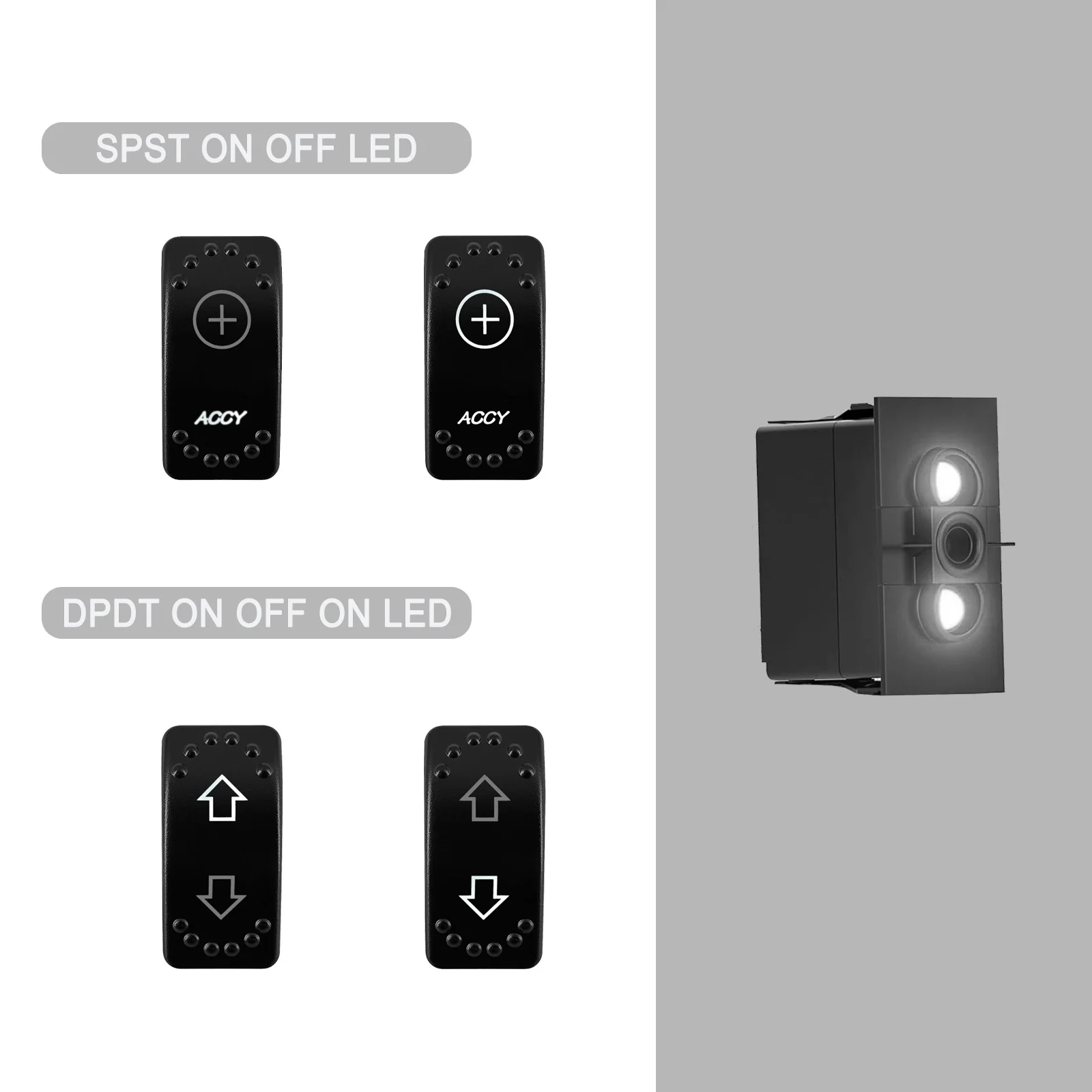 12V-24V Led Rocker Switch White Light Boat Switch SPST DPDT Momentary Switch for Polaris RZR Can-Am ATV UTV Car Truck RV Marine