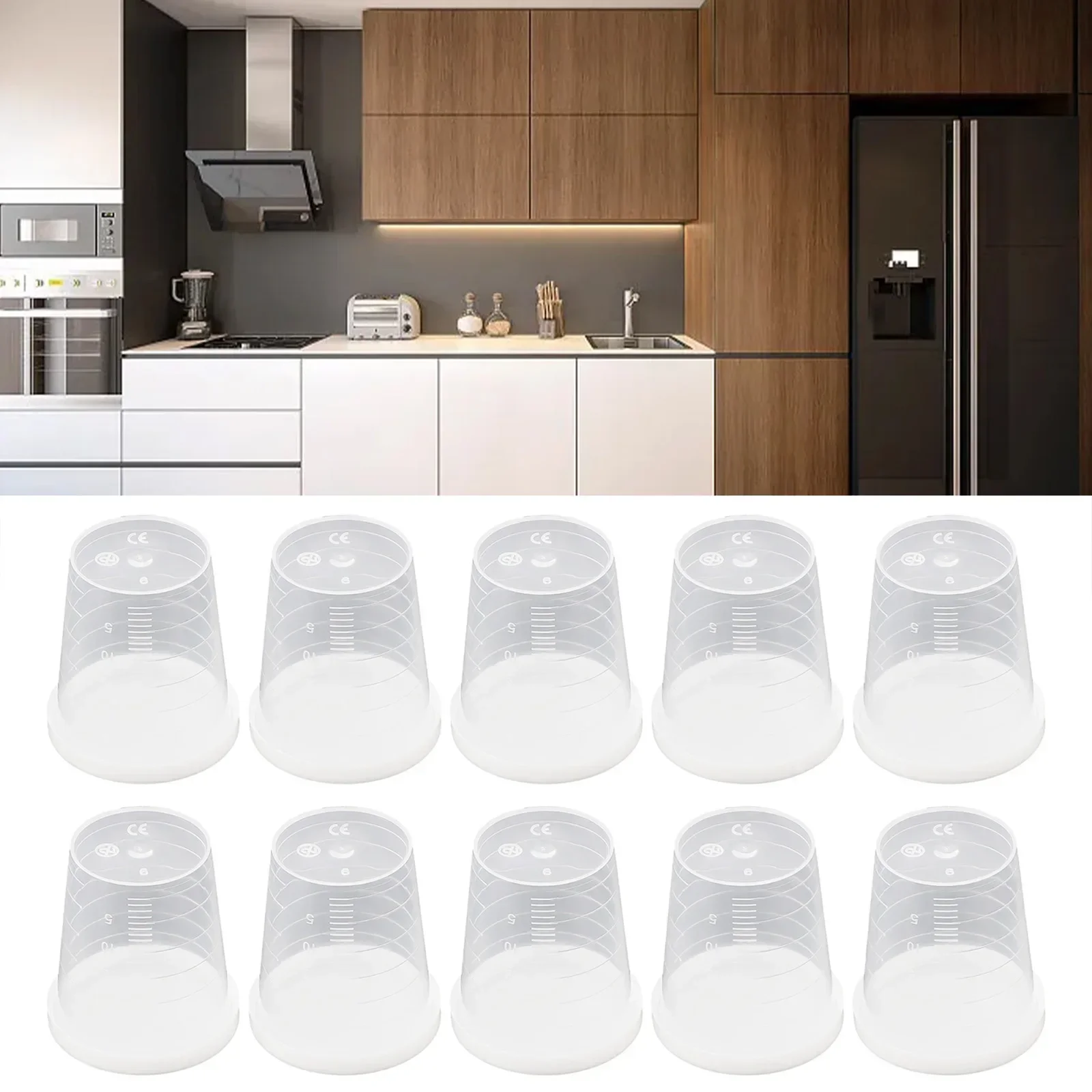 10pcs 30ml Plastic Medicine Measuring Cup With White Lids Cap Clear Container Transparent Graduated Measuring Cup Liquid Holder