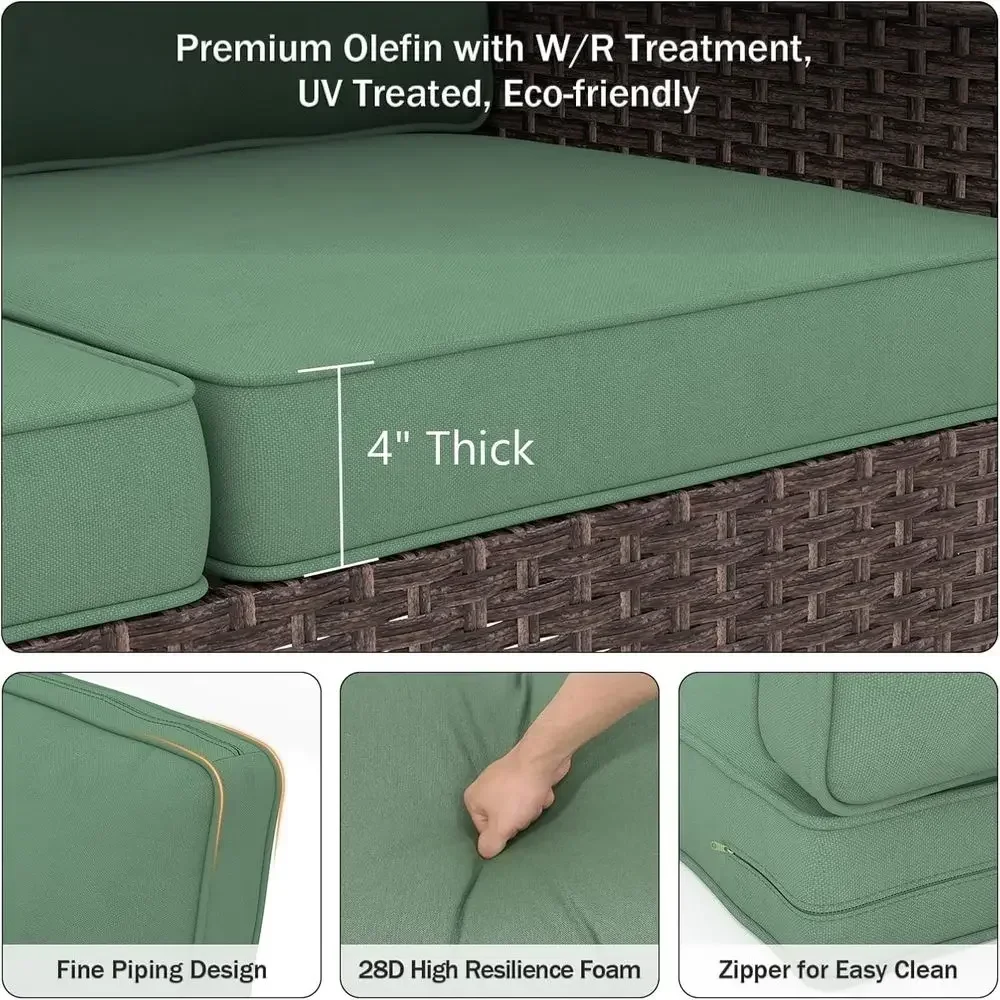 Outdoor Chair Cushions 23x24x4, Deep Seat Patio Replacement Set, Removable Zippered Cover, Weather-Resistant Olefin Fabric, 4-Pi