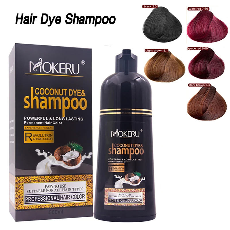 

Mokeru 500ml Natural Coconut Oil Plant Essence Black and Dark Brown Hair Dye Shampoo for Hair Coloring