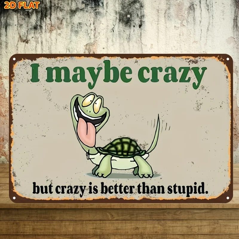 2D Flat Decorative Plaque, a Vintage-Style Humorous Metal Turtle Sign, 