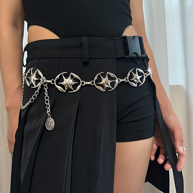 New Silver Women's Waist Chain Belt Y2K punk Jeans Pants Metal Dress Belt Women's Waist Chain